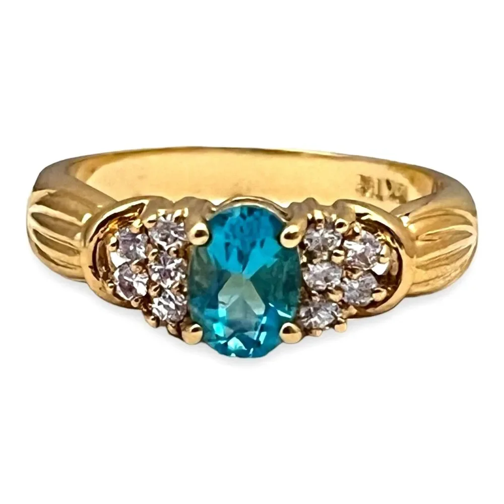 Vintage 1980s Blue CZ Ring Size 6 18KTGE Gold Plate Cluster - 14E